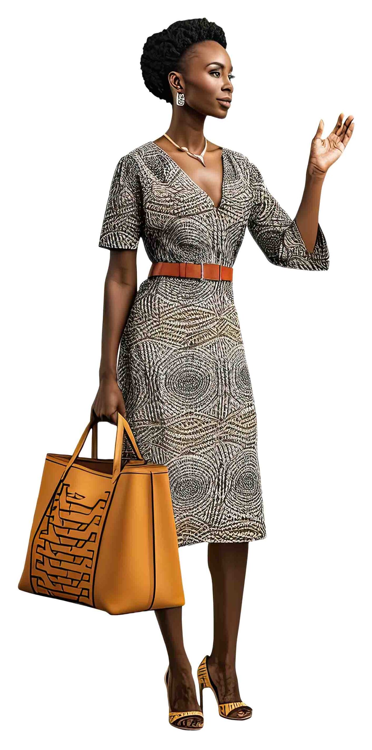 African woman cutout Holding bag