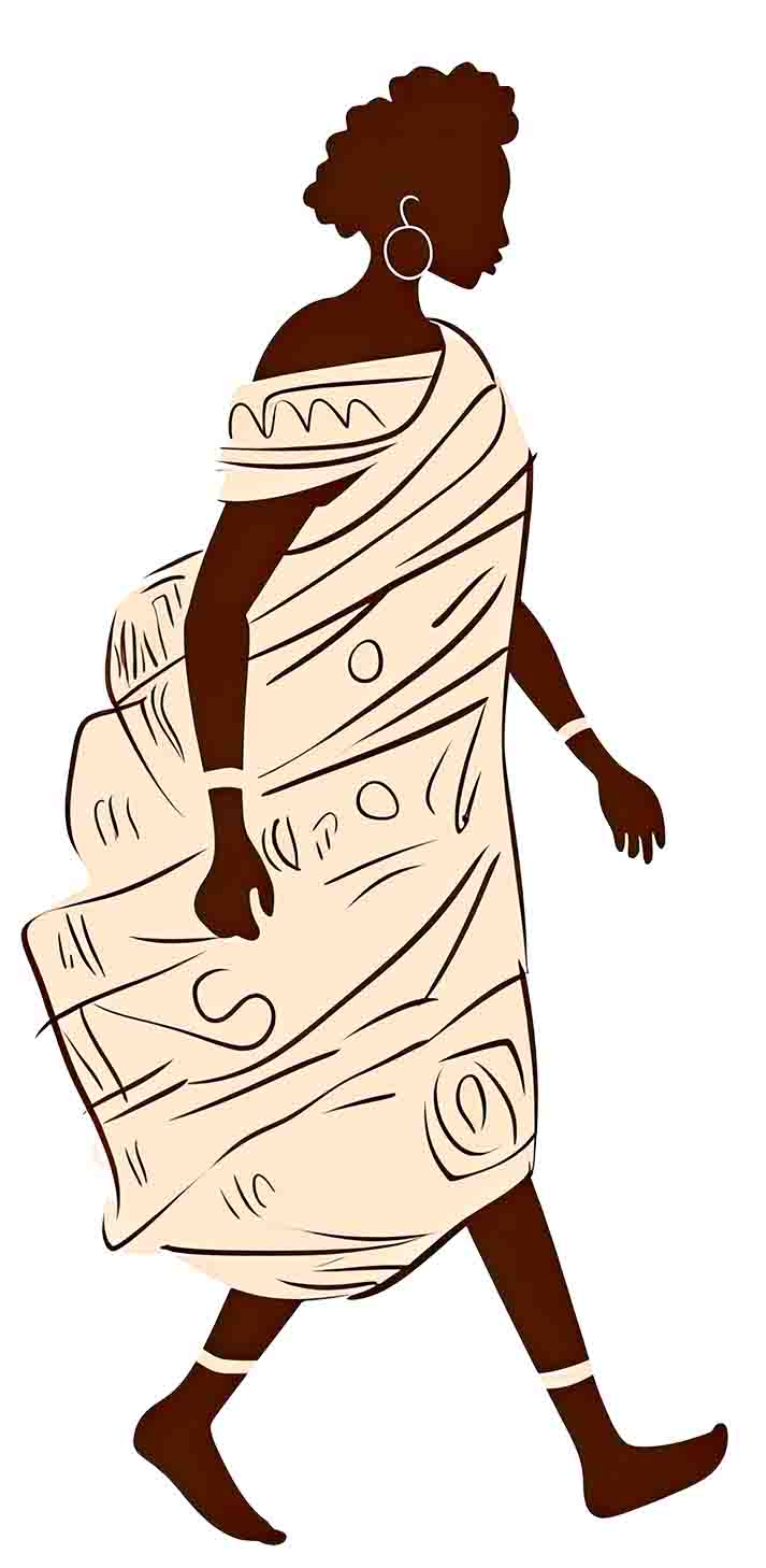 African Woman walking sketch drawing cutout 3