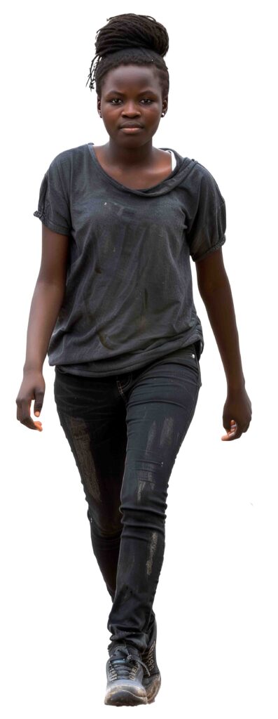 African black teenager with black jean walking in