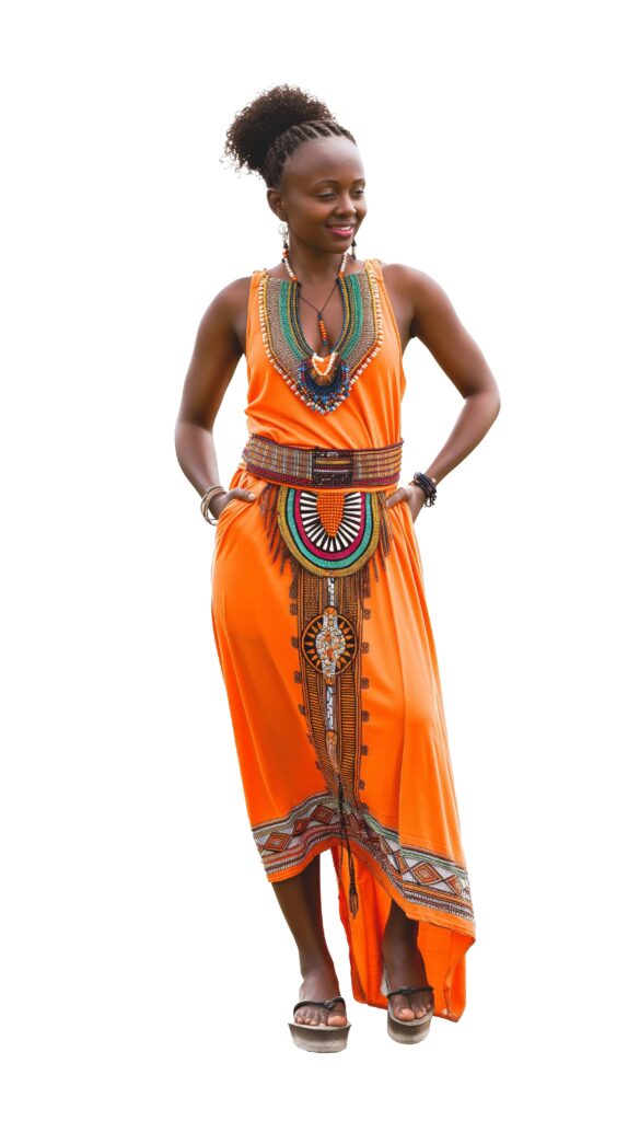 African woman in casual traditional attire poising cutout