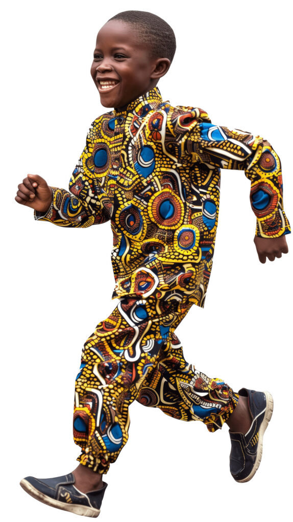 african little boy in traditional attire running