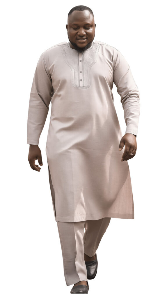 chubby african man in traditional attire walking in front view
