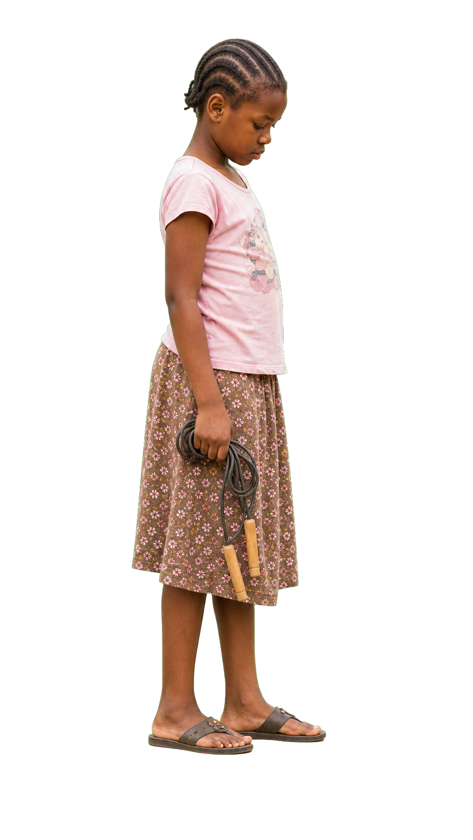 African girl holding folded jump rope