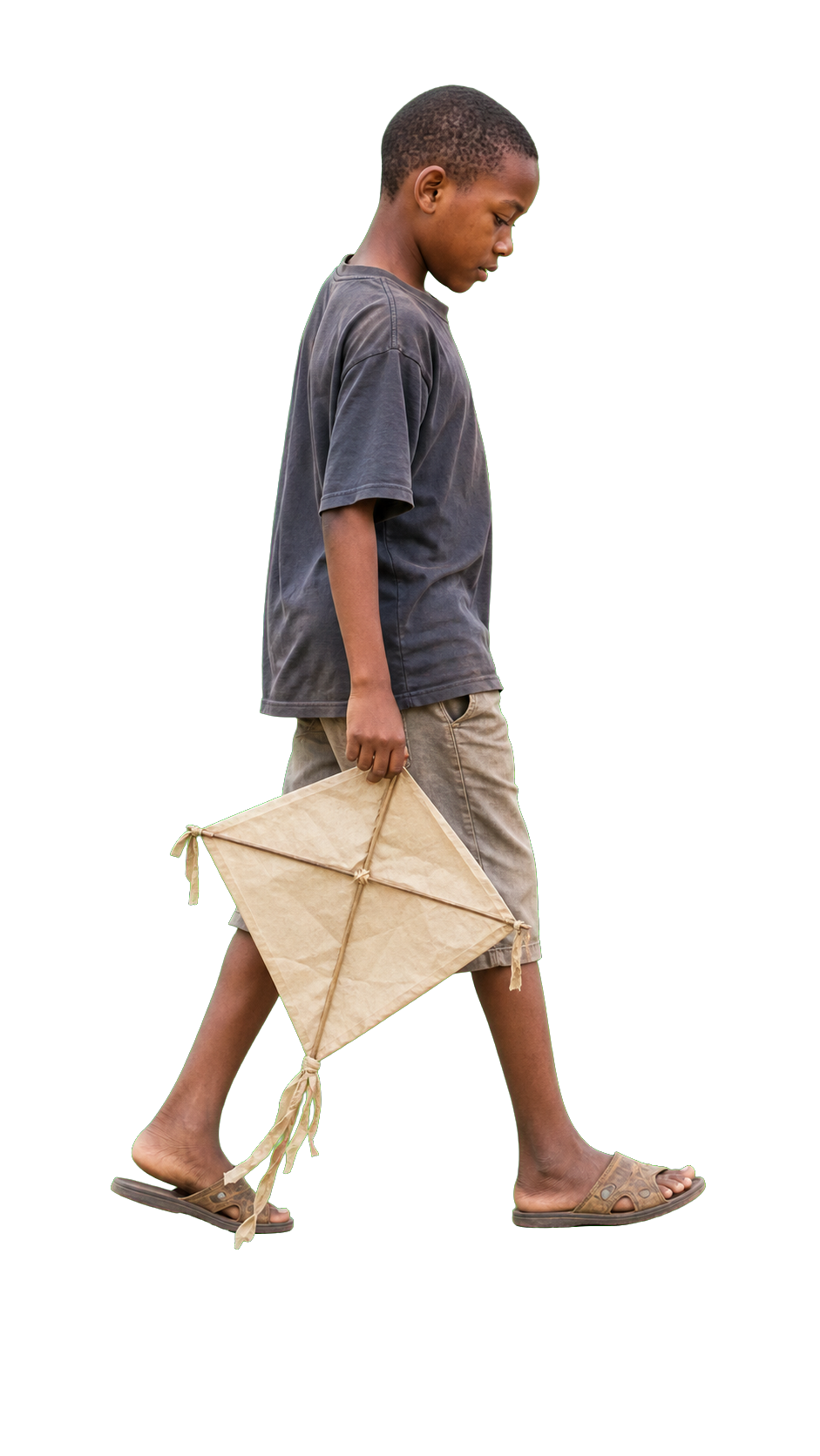 African boy carrying handmade kite