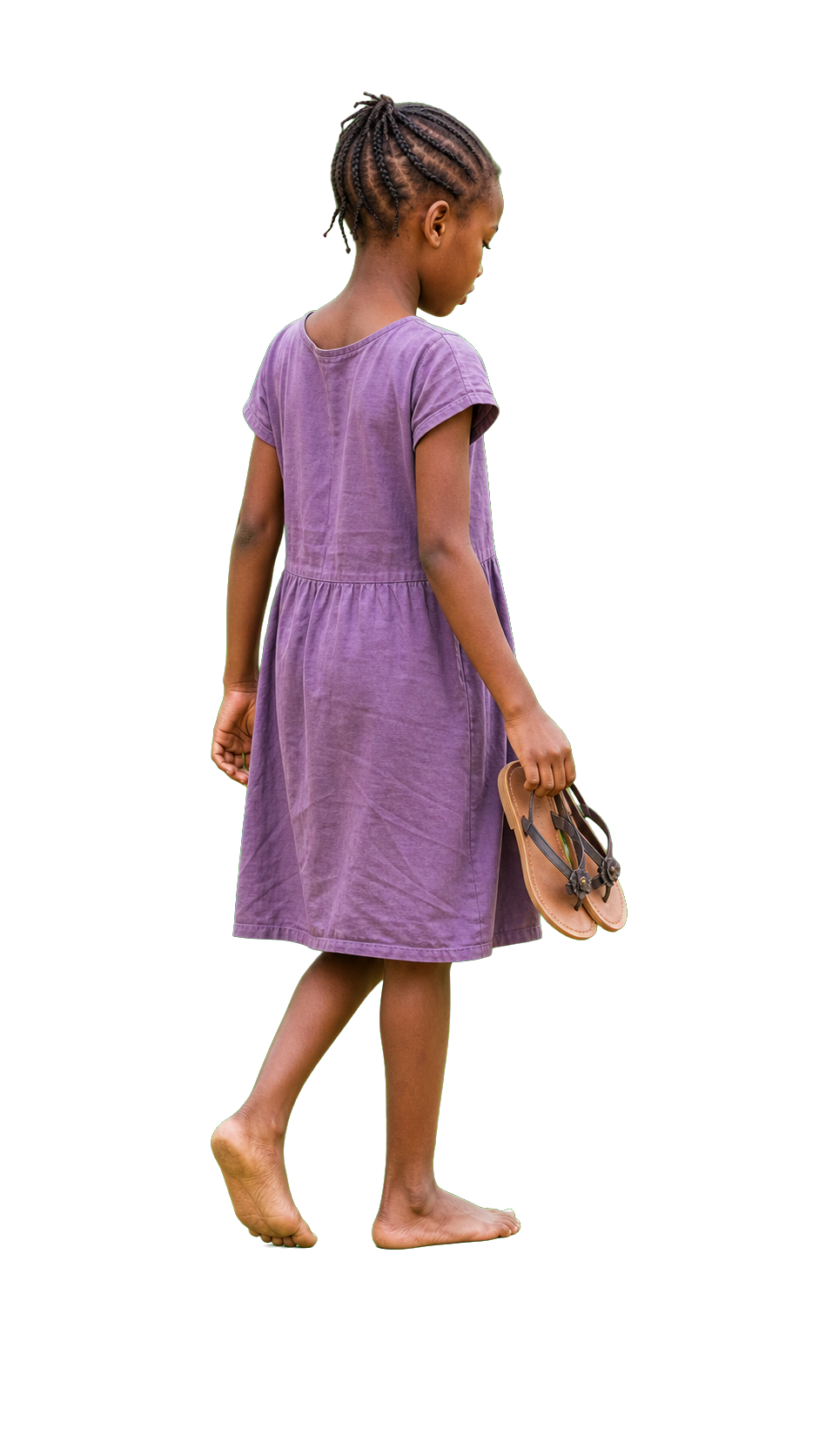 African girl carrying sandals barefoot