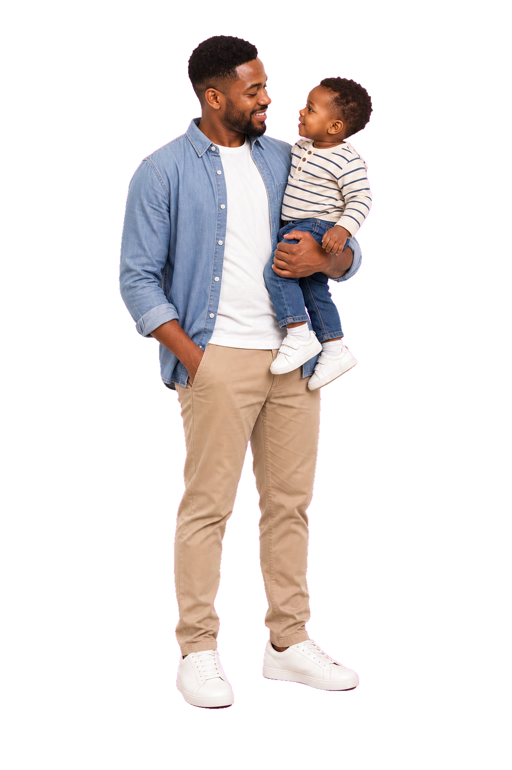 African father holding toddler looking at child
