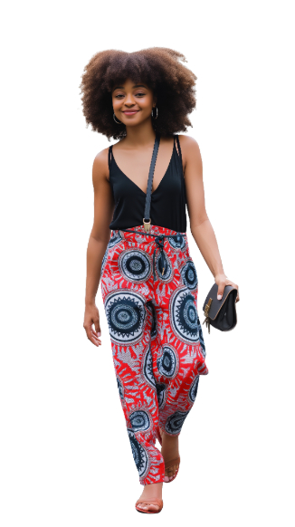 Light skin african woman with afro hair walking in cutout